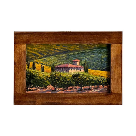 Painted on Wood | Tuscan Landscape | Olive Trees  | 35x24cm
