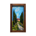 Painted on Wood | Tuscan Landscape | Country Road  | 17x32cm