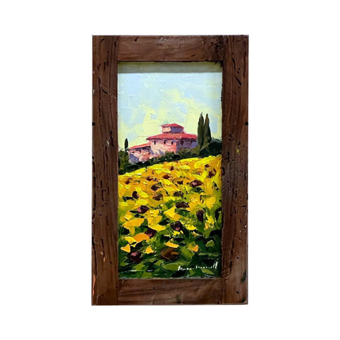 Painted on Wood | Tuscan Landscape | Sunflowers  | 19x33cm