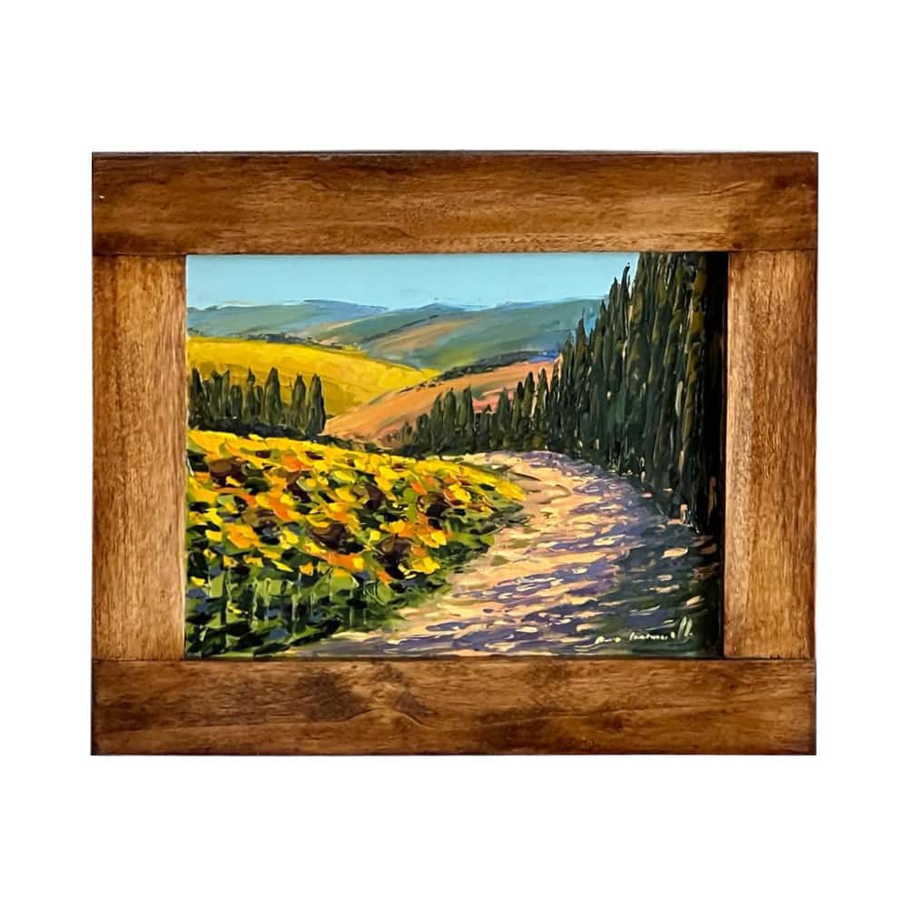 Painted on Wood | Tuscan Landscape | Sunflowers  | 36x30cm