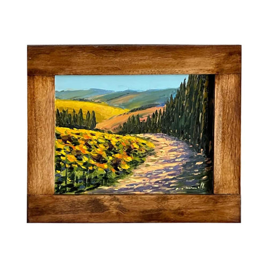 Painted on Wood | Tuscan Landscape | Sunflowers  | 36x30cm