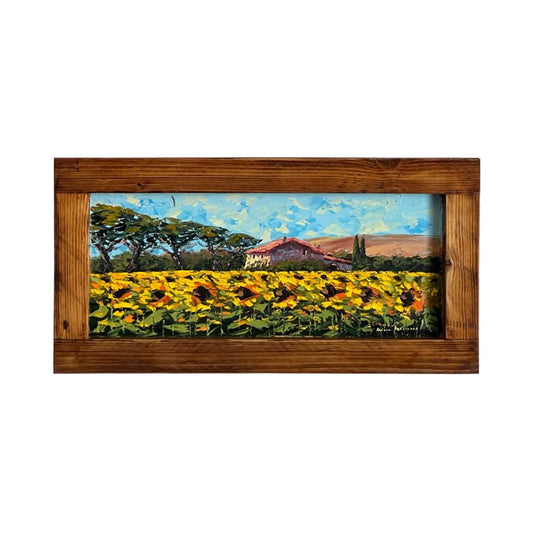 Painted on Wood | Tuscan Landscape | Sunflowers  | 52x26cm