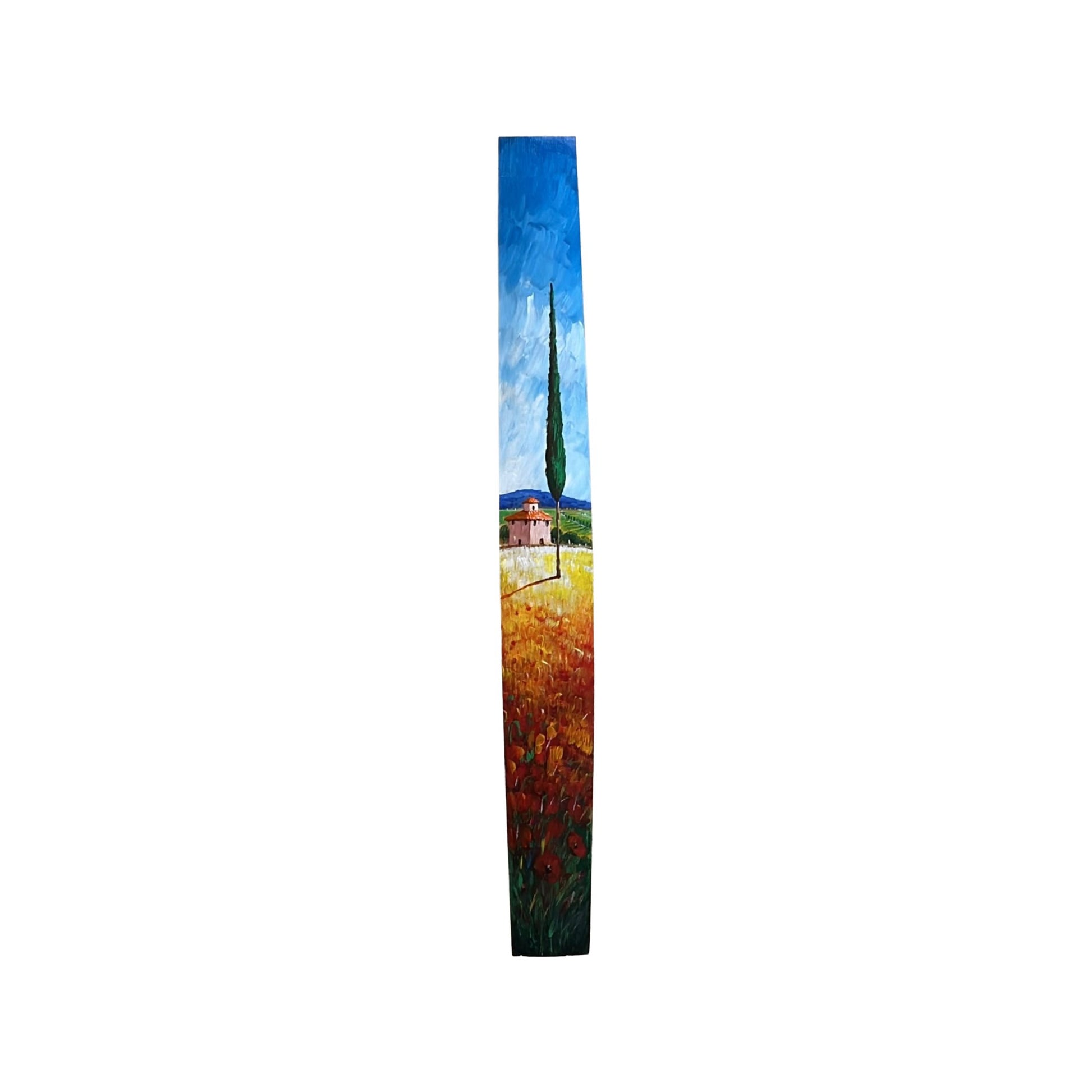 Hand-painted Tuscan Landscape on Wooden Barrel Stave - Poppies