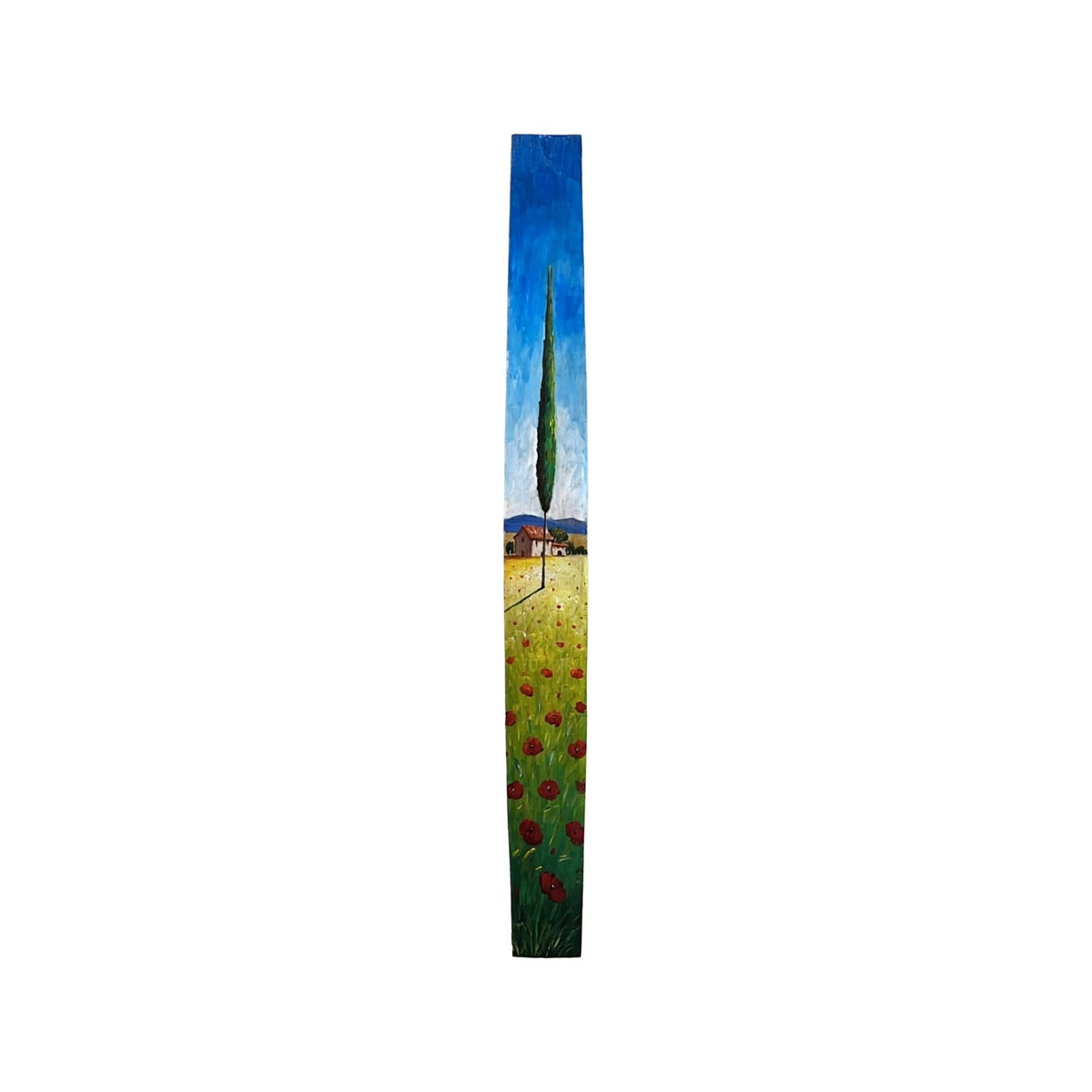 Hand-painted Tuscan Landscape on Wooden Barrel Stave - Poppies