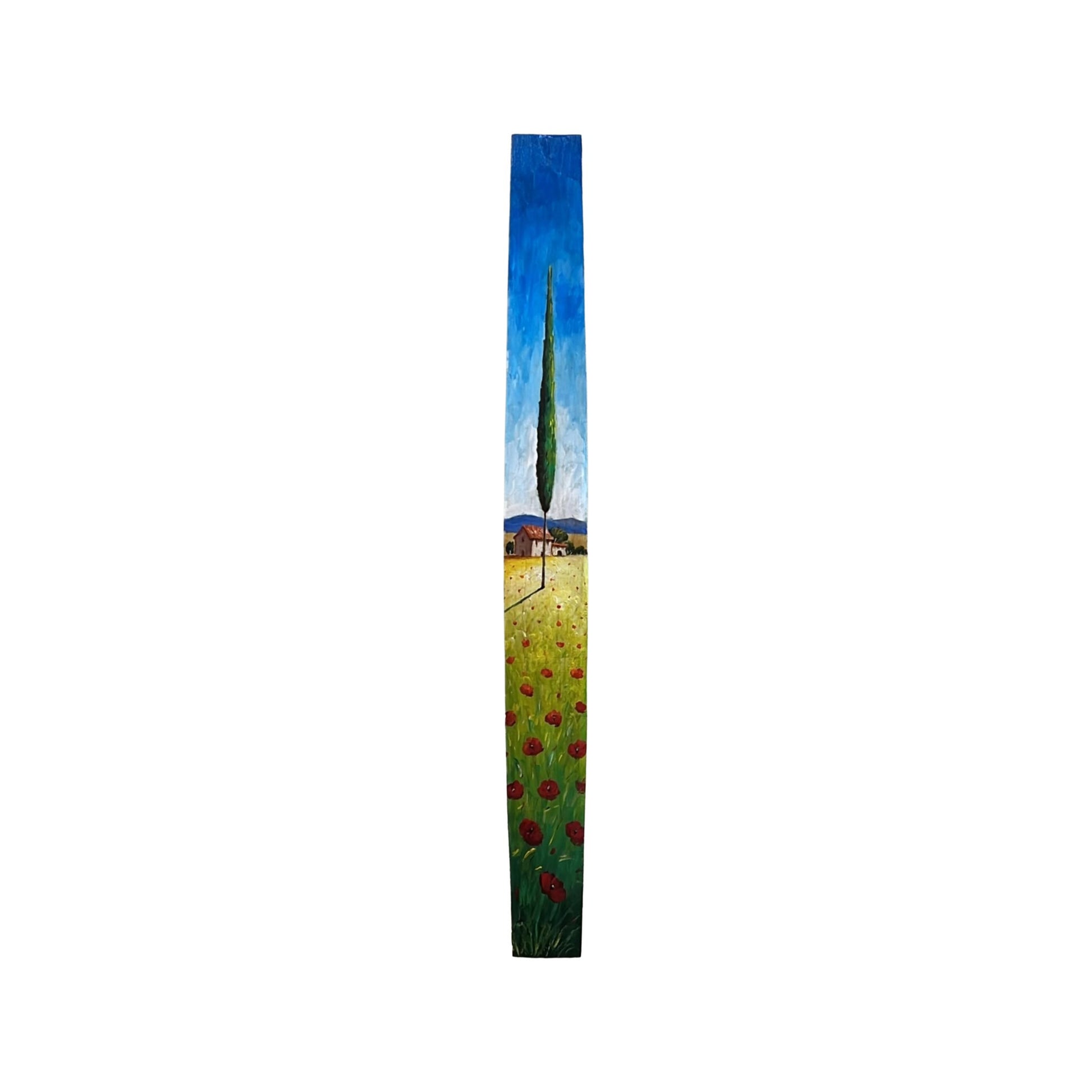 Hand-painted Tuscan Landscape on Wooden Barrel Stave - Poppies