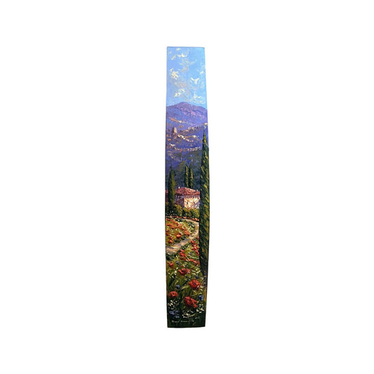 Hand-painted Tuscan Landscape on Wooden Barrel Stave - Poppies