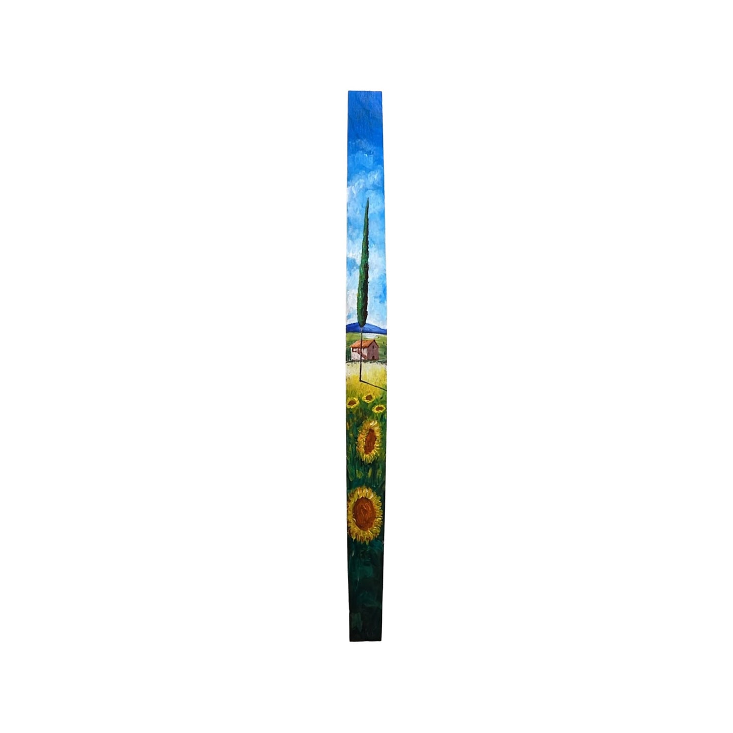 Hand-painted Tuscan Landscape on Wooden Barrel Stave - Sunflowers