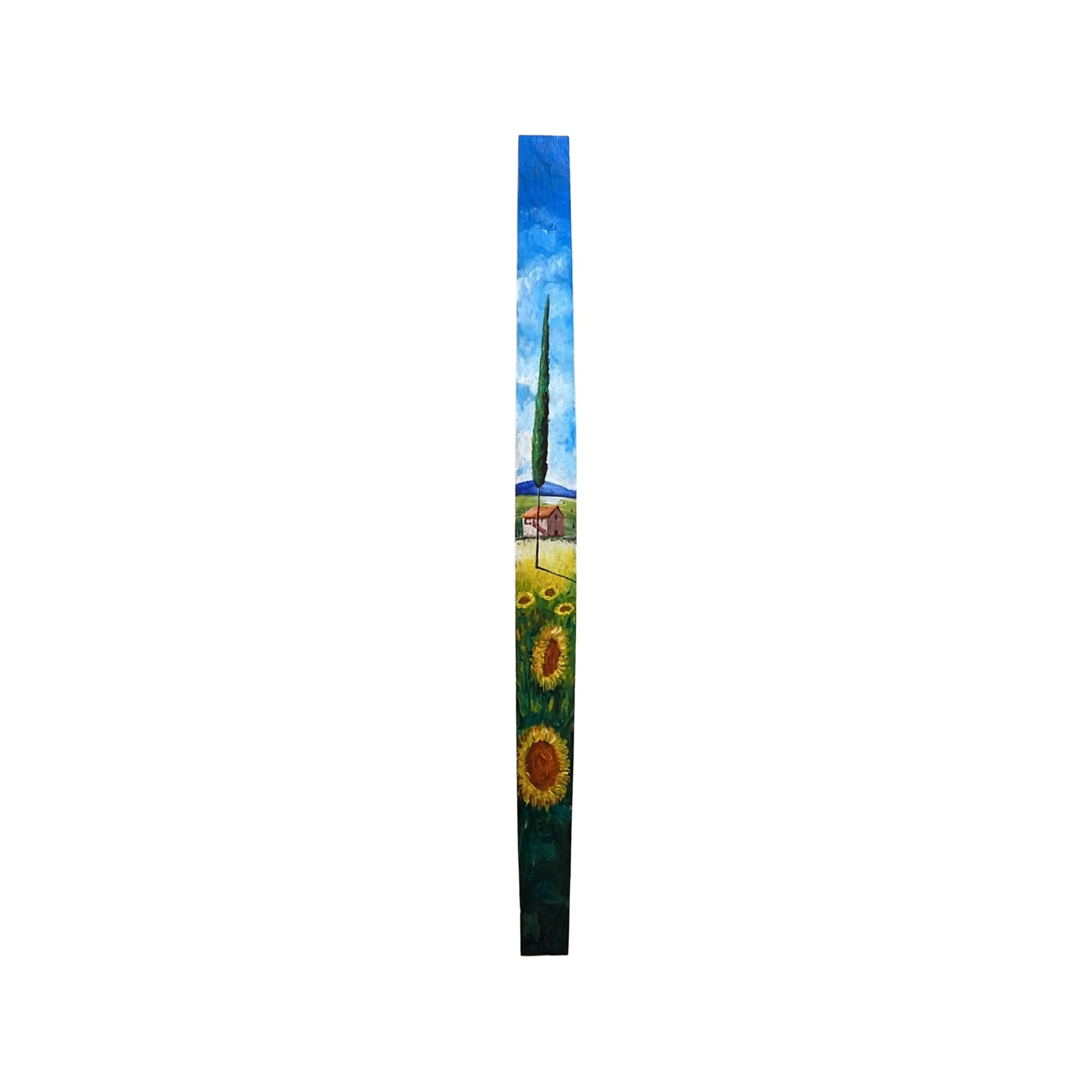 Hand-painted Tuscan Landscape on Wooden Barrel Stave - Sunflowers