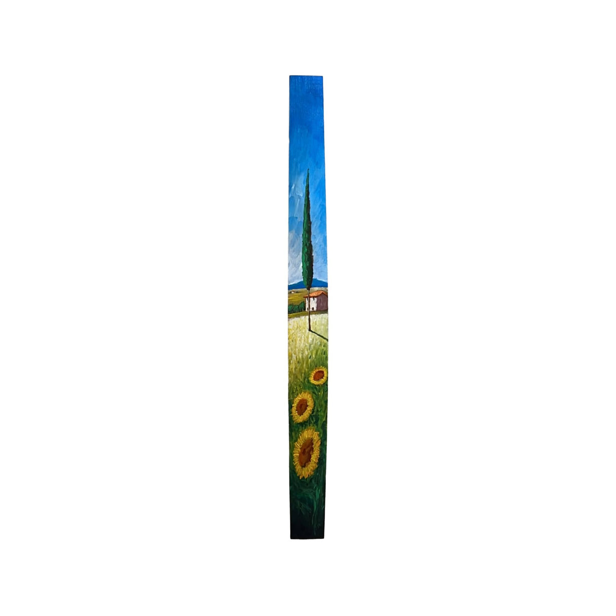 Hand-painted Tuscan Landscape on Wooden Barrel Stave - Sunflowers - 96cm