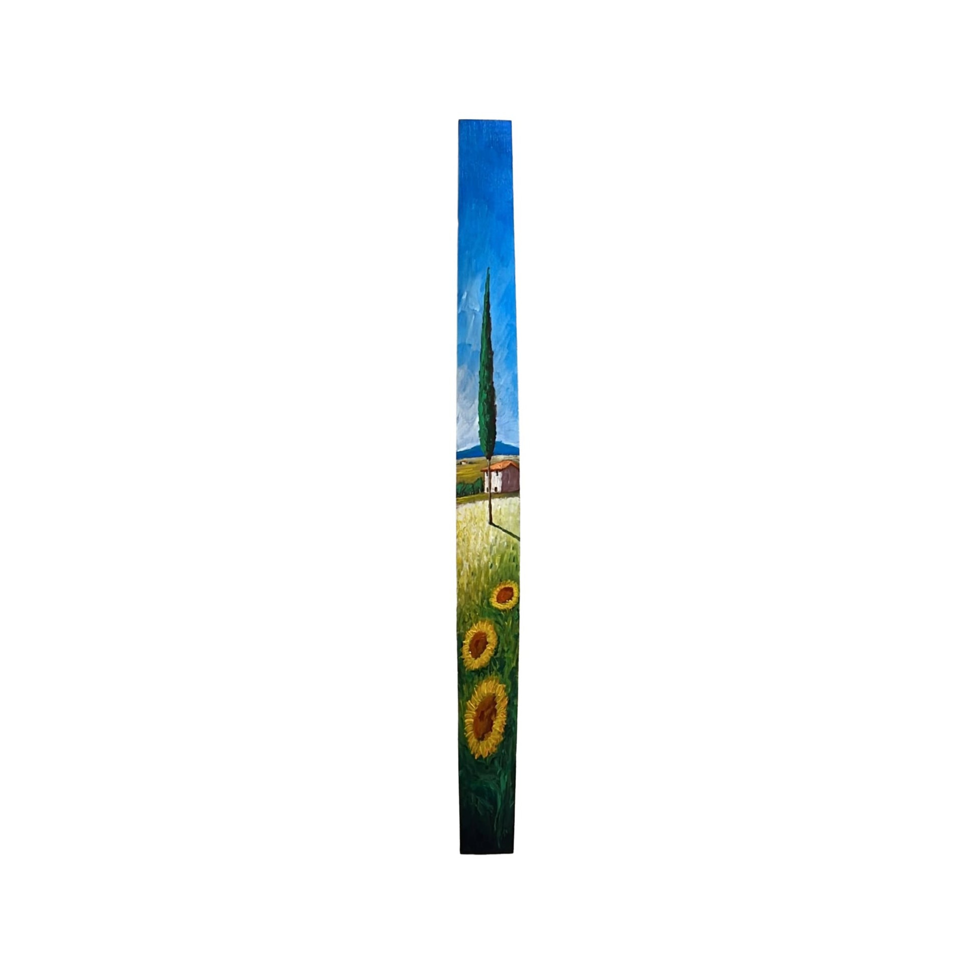 Hand-painted Tuscan Landscape on Wooden Barrel Stave - Sunflowers - 96cm