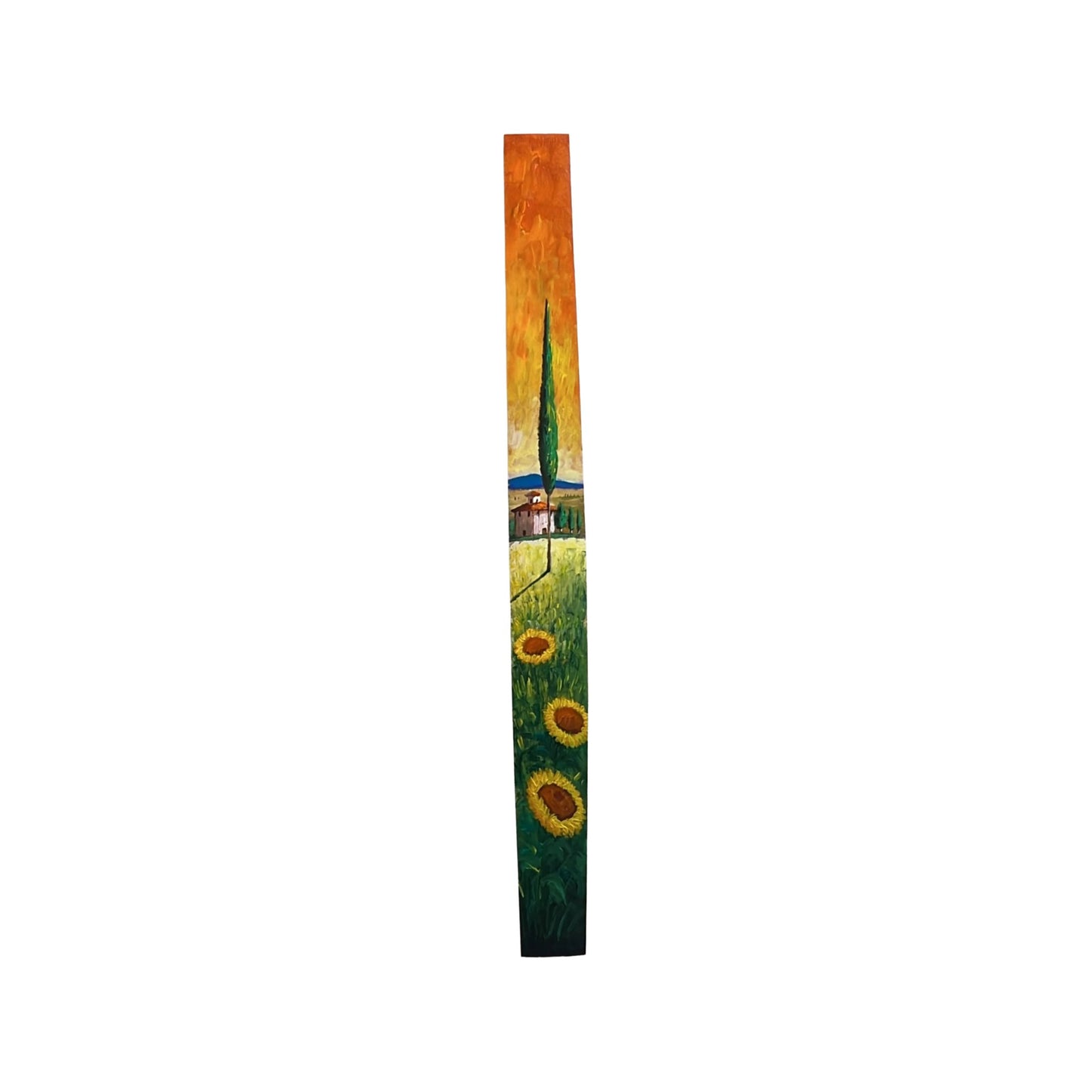 Hand-painted Tuscan Landscape on Wooden Barrel Stave - Sunflowers - 96cm