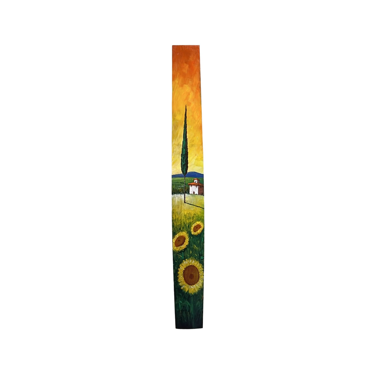 Hand-painted Tuscan Landscape on Wooden Barrel Stave - Sunflowers - 96cm