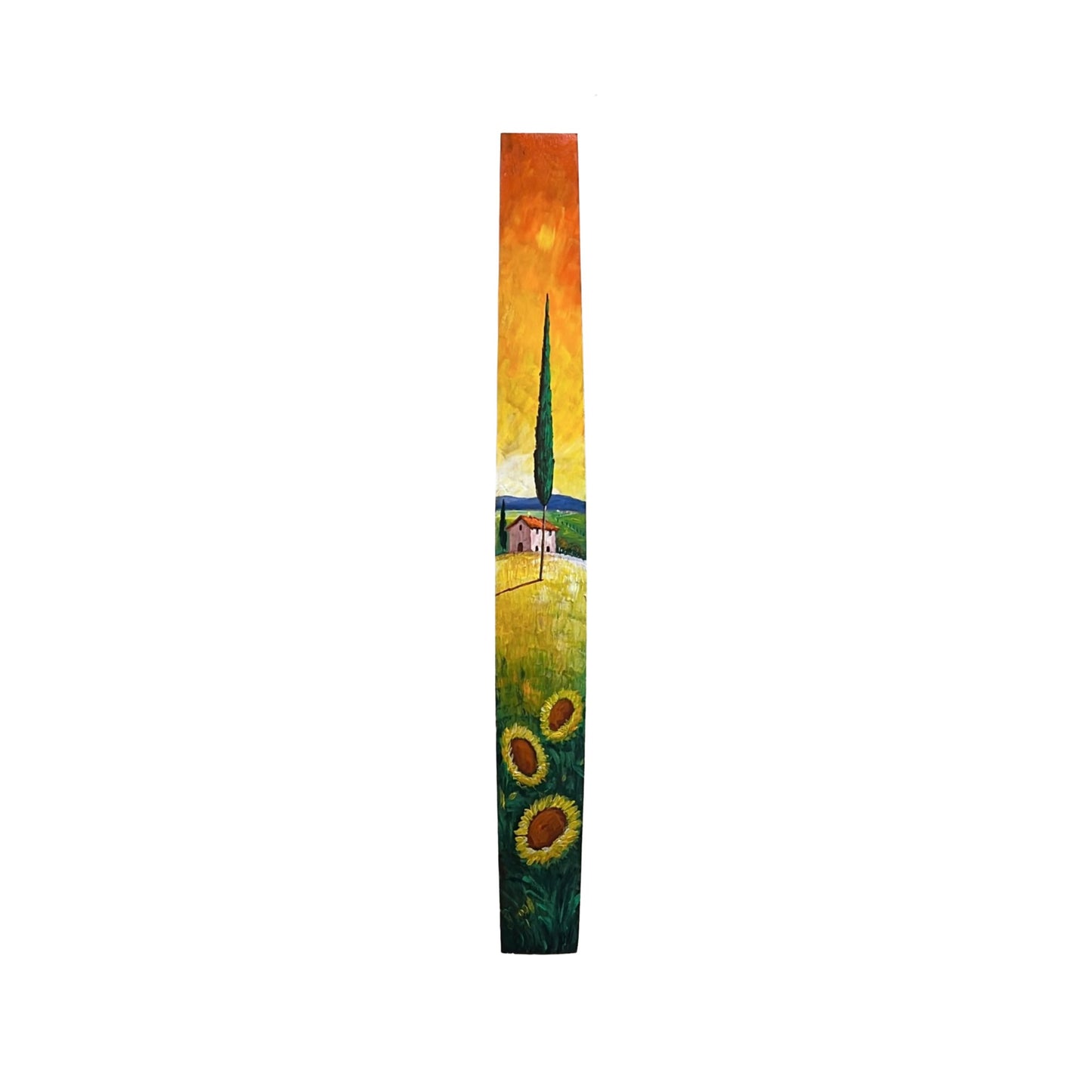 Hand-painted Tuscan Landscape on Wooden Barrel Stave - Sunflowers - 96cm