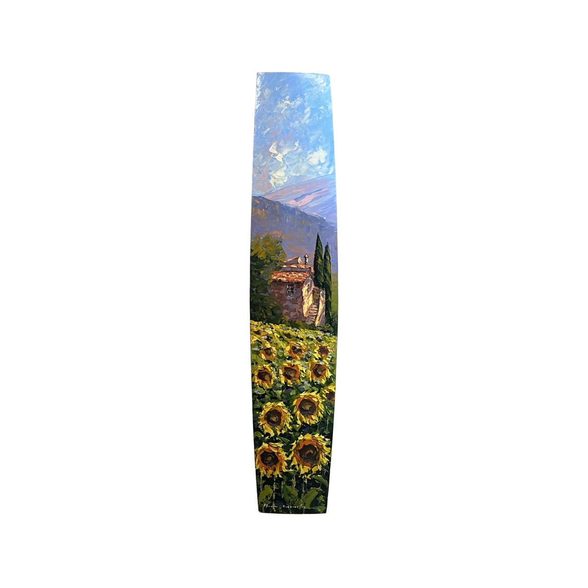 Hand-painted Tuscan Landscape on Wooden Barrel Stave - Sunflowers