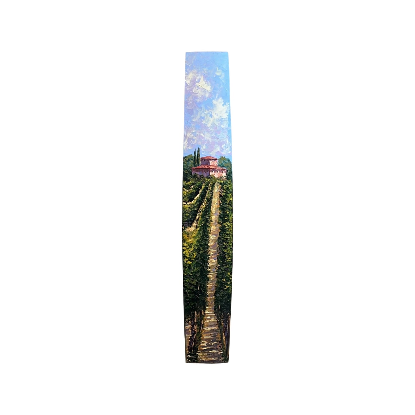 Hand-painted Tuscan Landscape on Wooden Barrel Stave - Vineyard