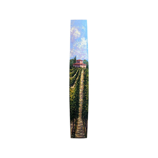 Hand-painted Tuscan Landscape on Wooden Barrel Stave - Vineyard