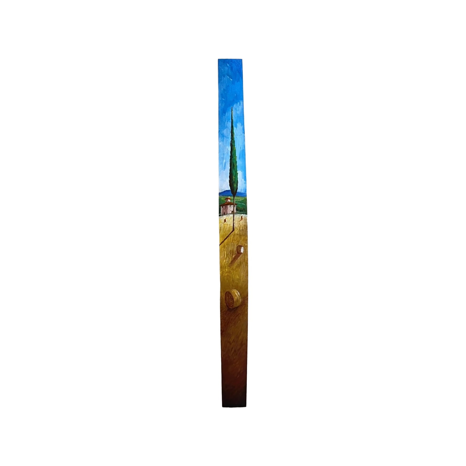 Hand-painted Tuscan Landscape on Wooden Barrel Stave - Wheat