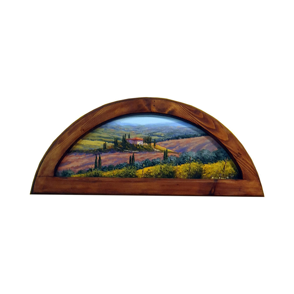 Painted on Wooden Overdoor | Tuscan Landscape | Vineyard | 73x34cm