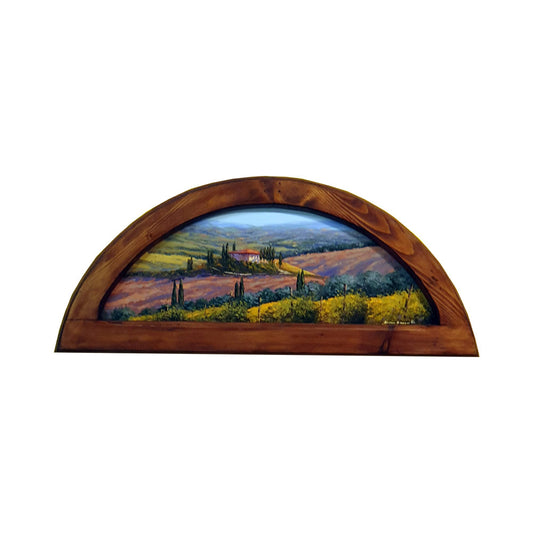 Painted on Wooden Overdoor | Tuscan Landscape | Vineyard | 73x34cm