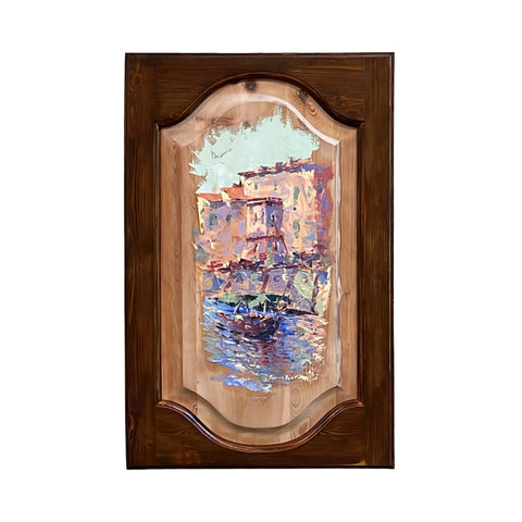 Painted on Wooden Shutter | Tuscan Landascape | Sea | 40x63cm