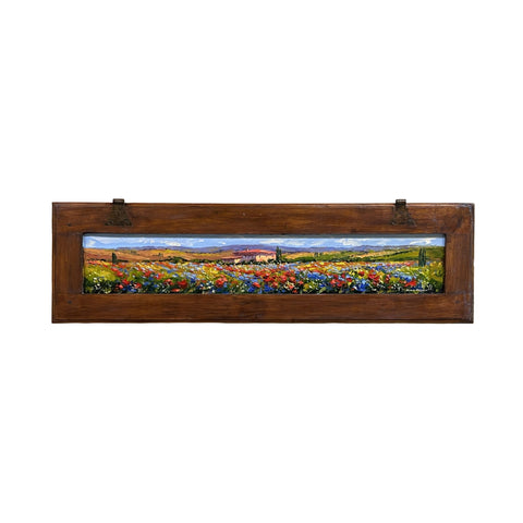 Painted on Wooden Shutter | Tuscan Landascape | Flowers | 106x30cm