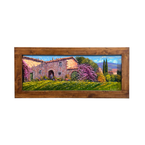 Painted on Wooden Shutters | Tuscan Landscape | Flowers | 114x51cm