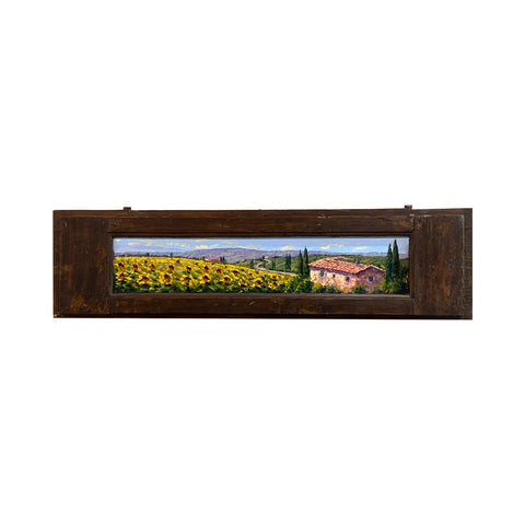 Painted on Wooden Shutters | Tuscan Landscape | Sunflowers | 120x32cm