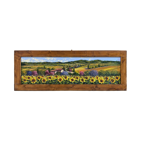 Painted on Wooden Shutters | Tuscan Landscape | Sunflowers | 125x44cm