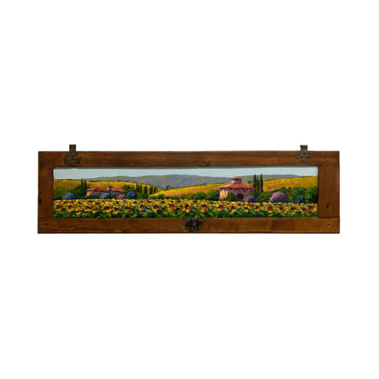 Painted on Wooden Shutters | Tuscan Landscape | Sunflowers | 129x32cm