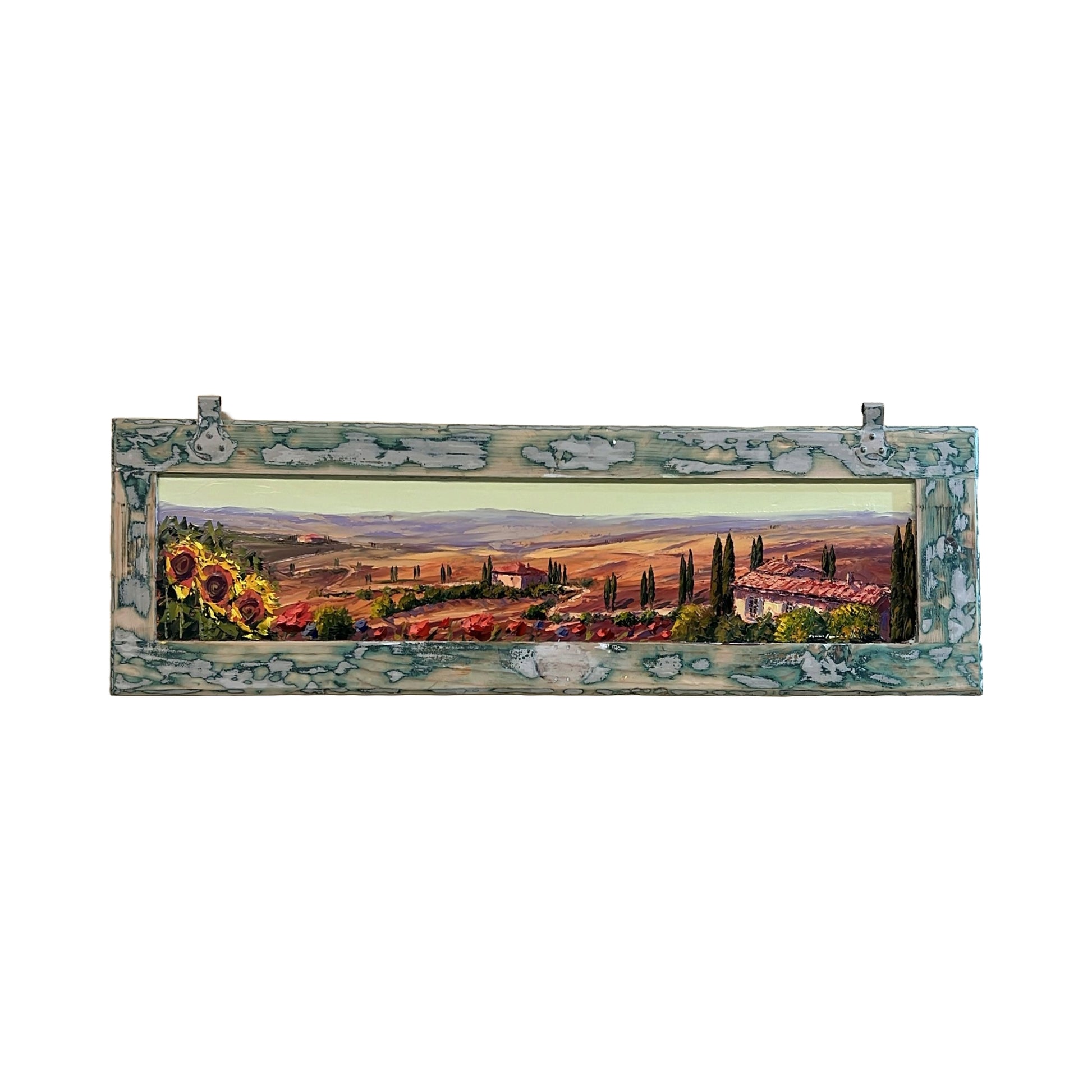 Painted on Wooden Shutters | Tuscan Landscape | Sunflowers | 129x33cm