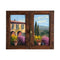 Painted on Wooden Window | Tuscan Landscape | Country House | 74x68cm
