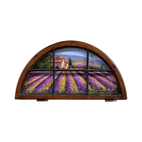 Painted on Wooden Window | Tuscan Landscape | Lavander | 79x39cm