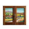 Painted on Wooden Window | Tuscan Landscape | Poppies | 65x54cm