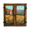 Painted on Wooden Window | Tuscan Landscape | Poppies | 73x72cm