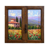 Painted on Wooden Window | Tuscan Landscape | Poppies | 81x76cm