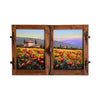 Painted on Wooden Window | Tuscan Landscape | Poppies | 90x60cm