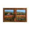 Painted on Wooden Window | Tuscan Landscape | Poppies | 92x55cm
