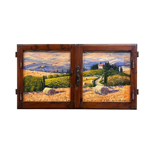 Painted on Wooden Window | Tuscan Landscape | Wheat | 124x61cm