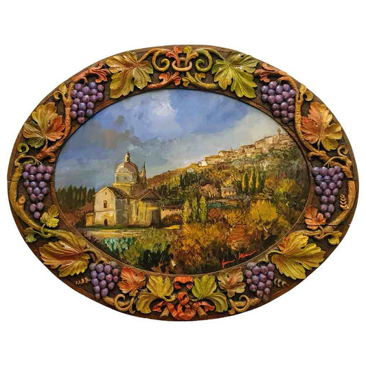 Painted on Wood | Tuscan Landscape | Temple of San Biagio | 82x65cm