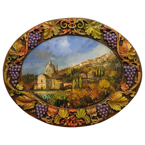 Painted on Wood | Tuscan Landscape | Temple of San Biagio | 82x65cm