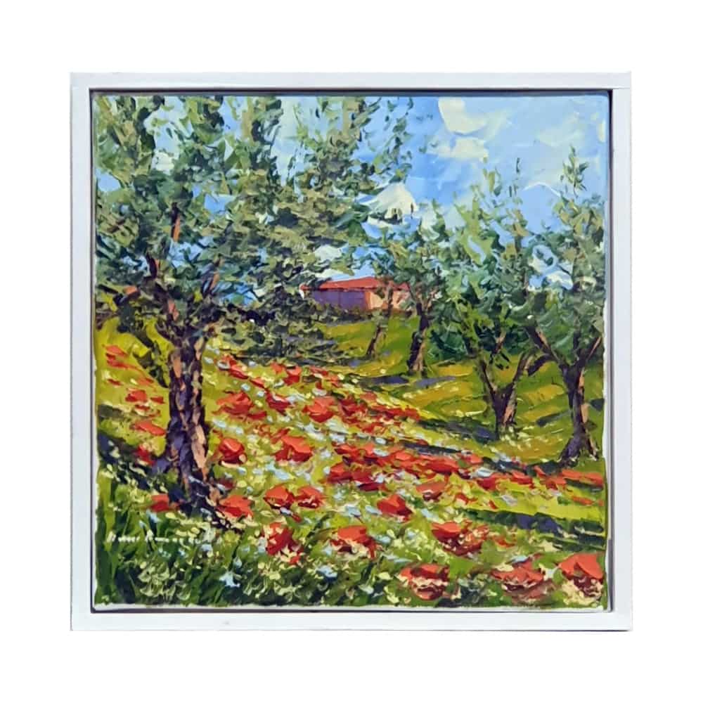 Painted on Canvas | Tuscan Landscape | Olive trees | 31x31cm