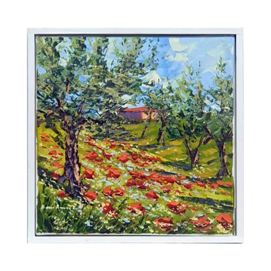 Painted on Canvas | Tuscan Landscape | Olive trees | 31x31cm