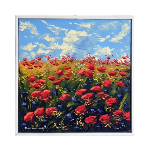 Painted on Canvas | Tuscan Landscape | Poppies | 40x40cm