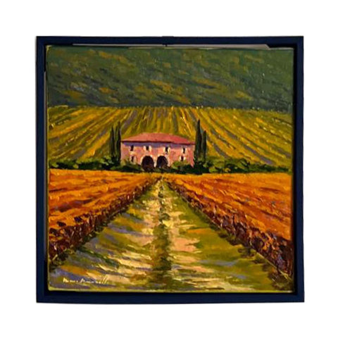 Painted on Canvas | Tuscan Landscape | Vineyard | 31x31cm