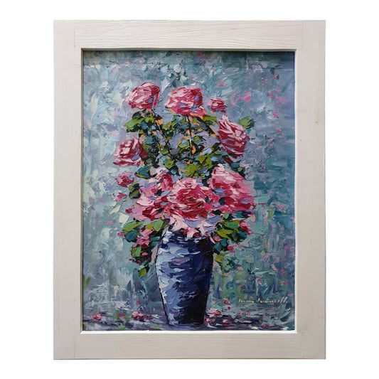 Painted on Canvas | Tuscan Landscape | Flowers | 38x48cm