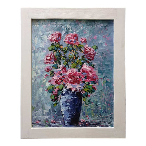 Painted on Canvas | Tuscan Landscape | Flowers | 38x48cm