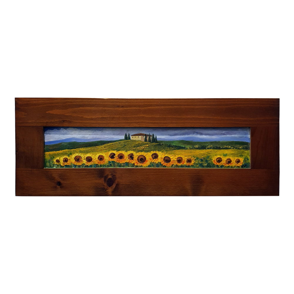 Painted on Wood | Tuscan Landscape | Sunflowers | 55x21cm