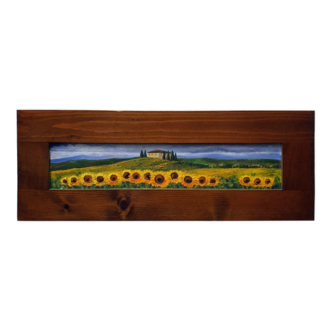 Painted on Wood | Tuscan Landscape | Sunflowers | 55x21cm