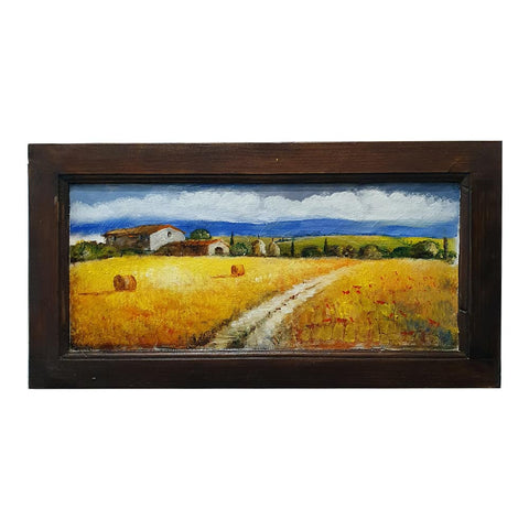 Painted on Wood | Tuscan Landscape | Wheat | 53x28cm