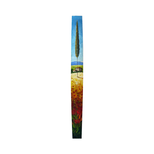 Painted on Wooden Barrel Stave | Tuscan Landscape | Poppies